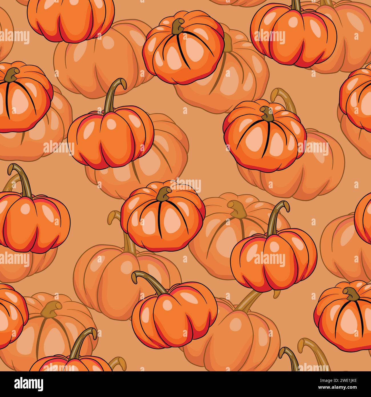 Seamless pattern with halloween pumpkins on color background. Scary and ...