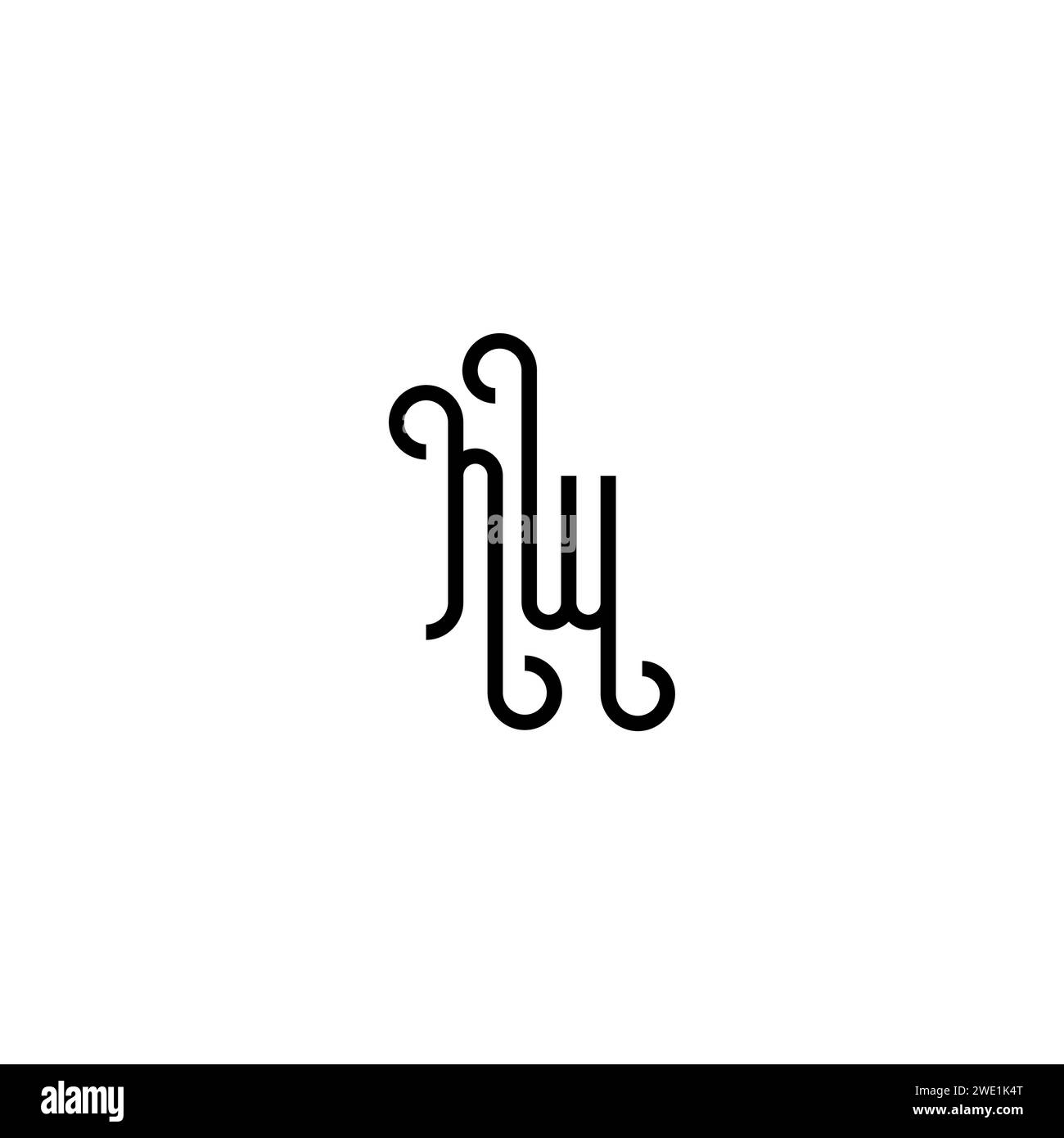 NW simple curved concept initial logo design black and white background ...