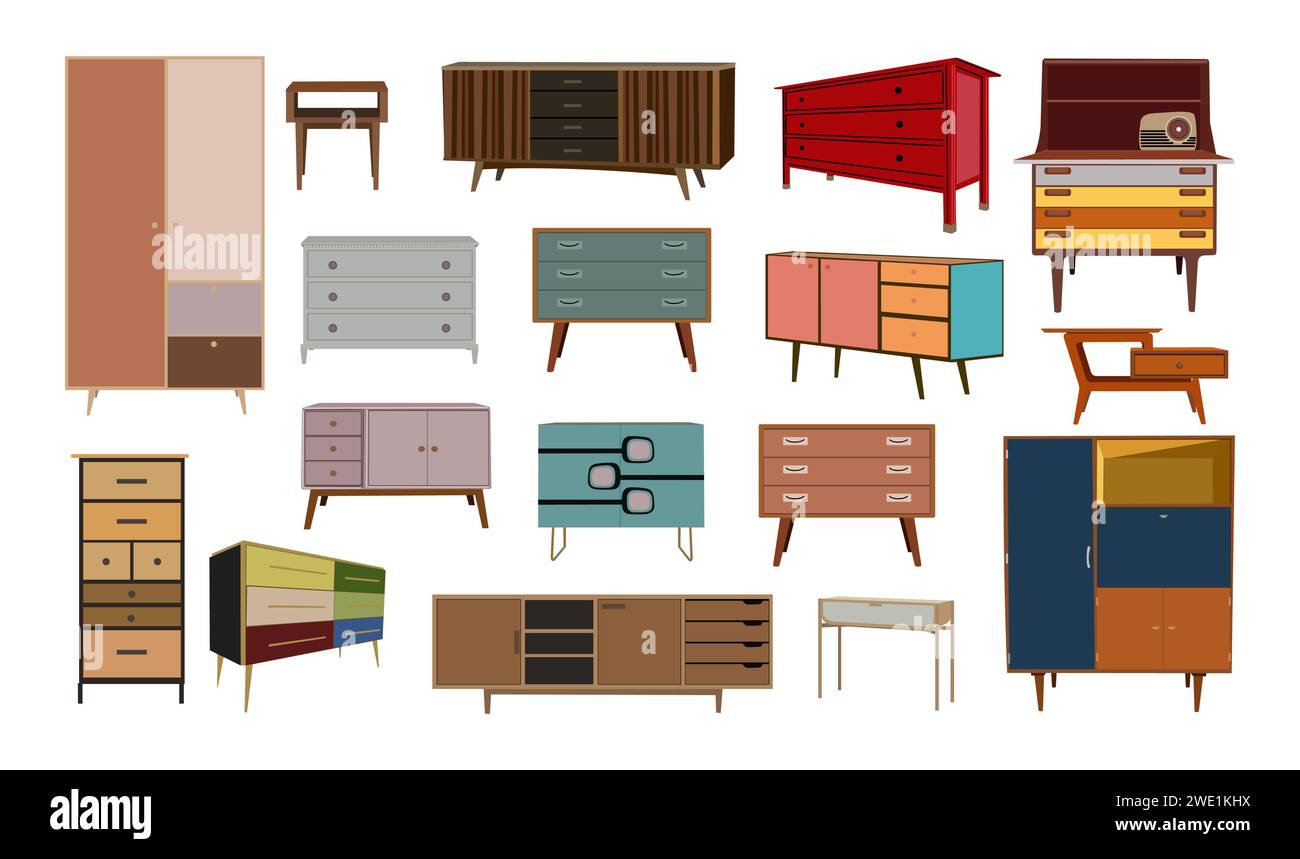 Set of home cabinet furniture interior design icon Stock Vector Image ...