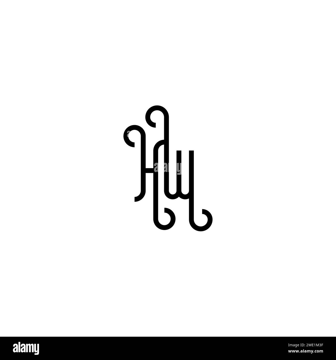 HW simple curved concept initial logo design black and white background ...