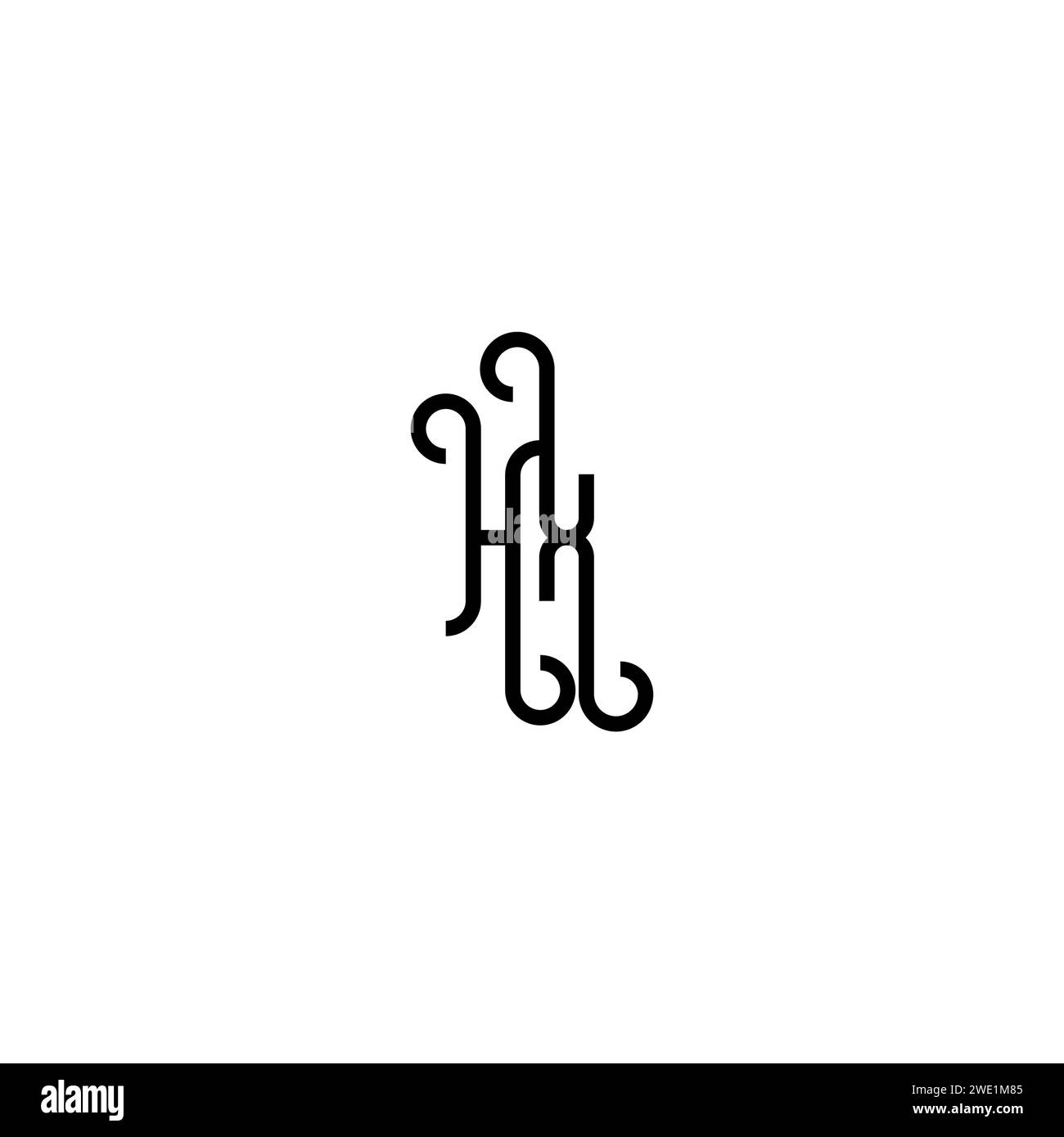 HX simple curved concept initial logo design black and white background ...