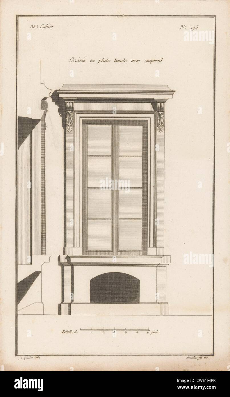 Venster puts Keldergat, Jean Pelletier, after just Nathan François Boucher, 1772 - 1779 print Front and side view of a window with a basement hole underneath. Print number 195. Paris paper etching / engraving window. basement, cellar Stock Photo