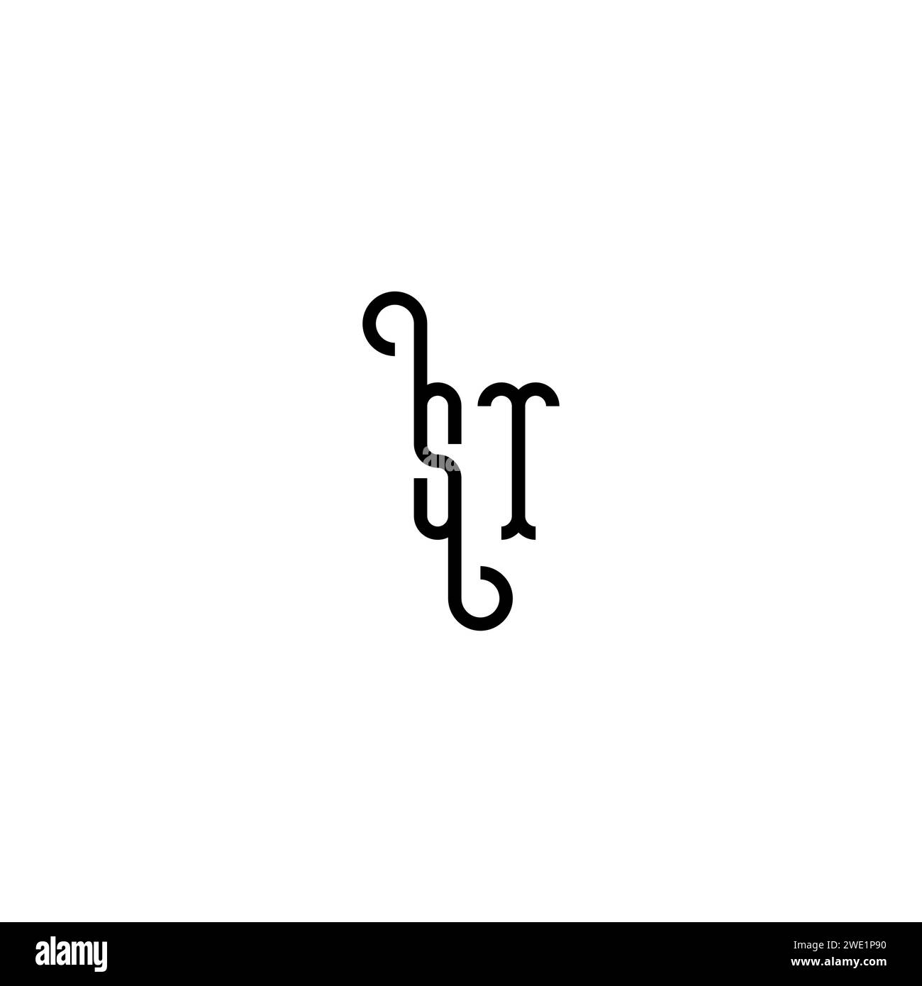 ST simple curved concept initial logo design black and white background ...