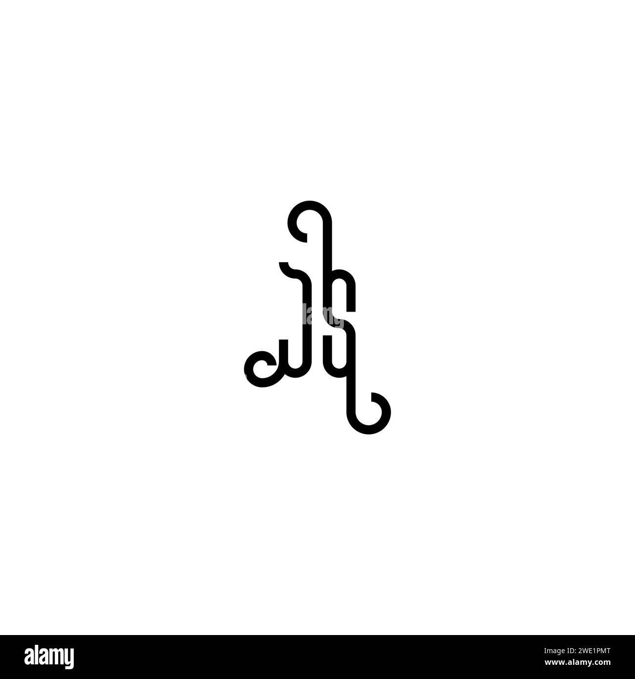 JS simple curved concept initial logo design black and white background ...