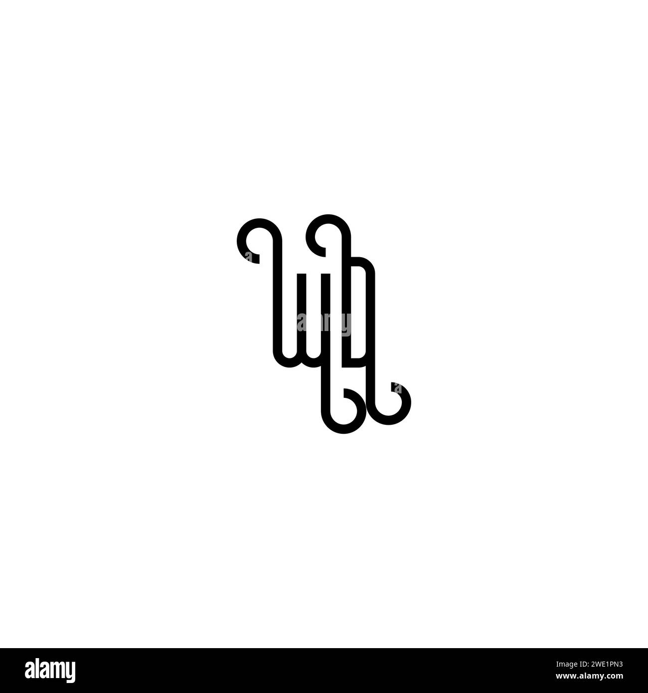 WD simple curved concept initial logo design black and white background ...