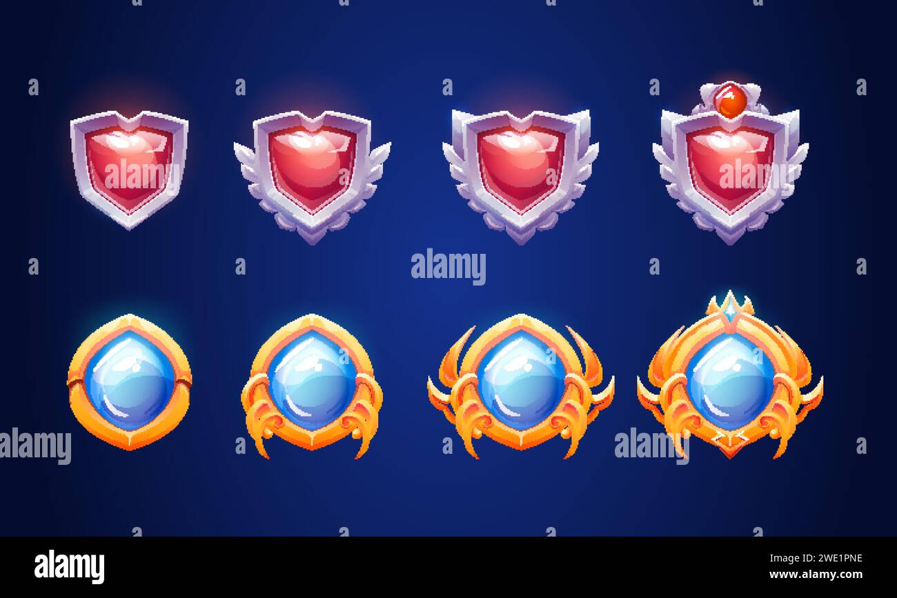 Badge with diamond in silver and golden decorative frame for game ui