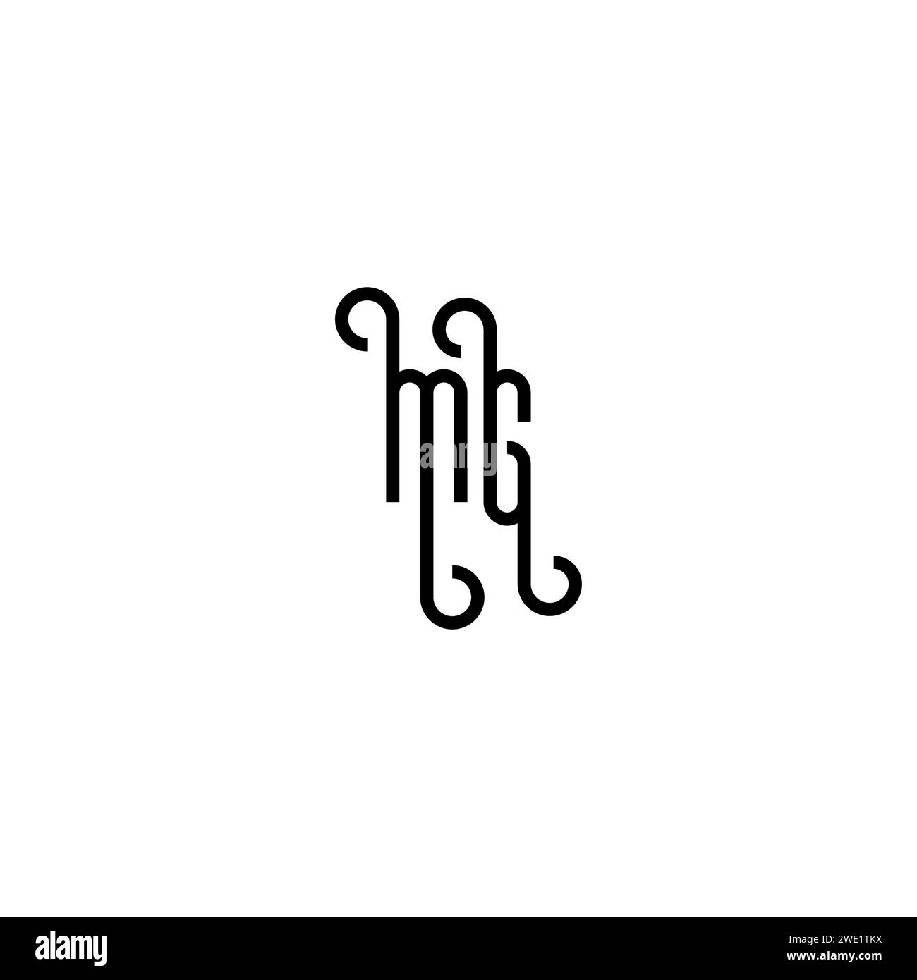 MG simple curved concept initial logo design black and white background ...