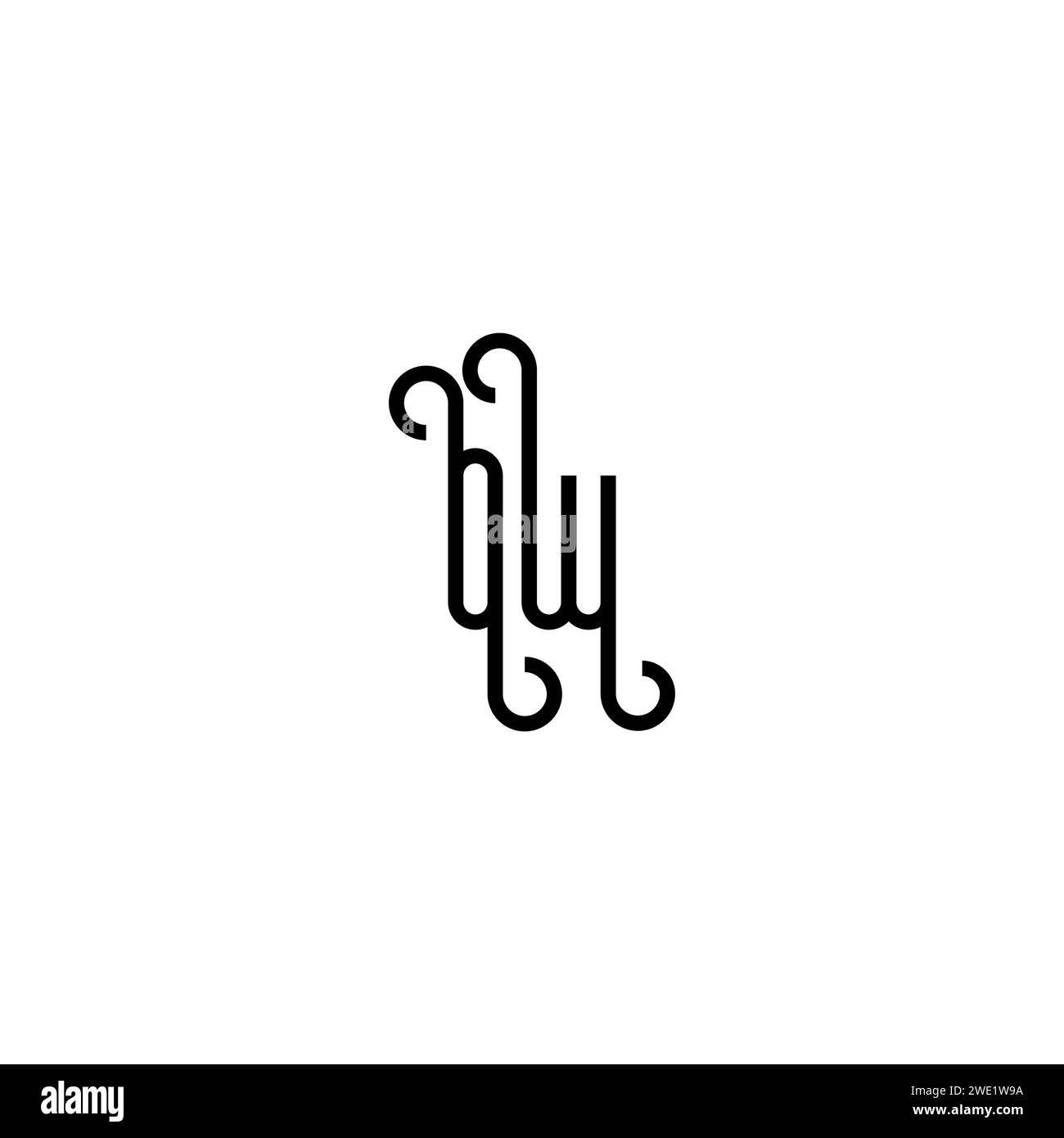 OW simple curved concept initial logo design black and white background ...