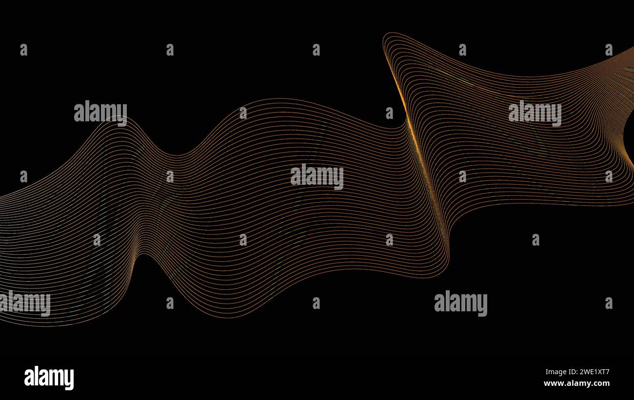 Abstract smooth wavy lines in gold color on a black background Stock ...