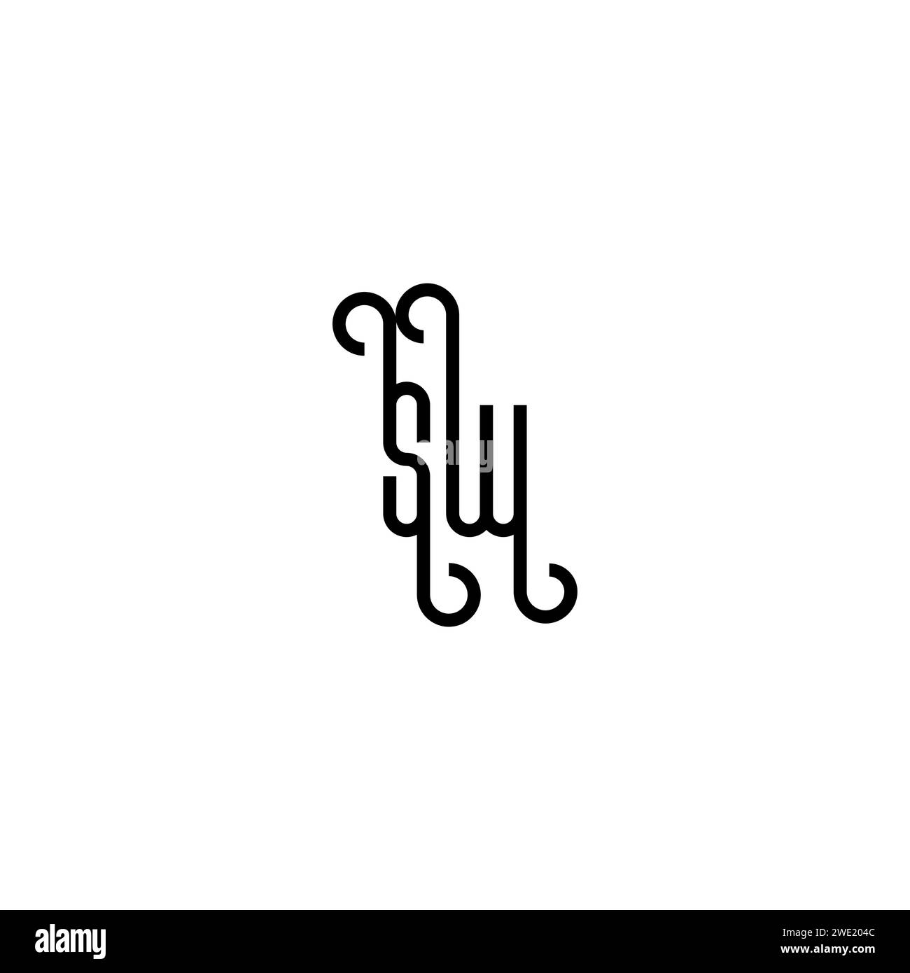 SW simple curved concept initial logo design black and white background ...