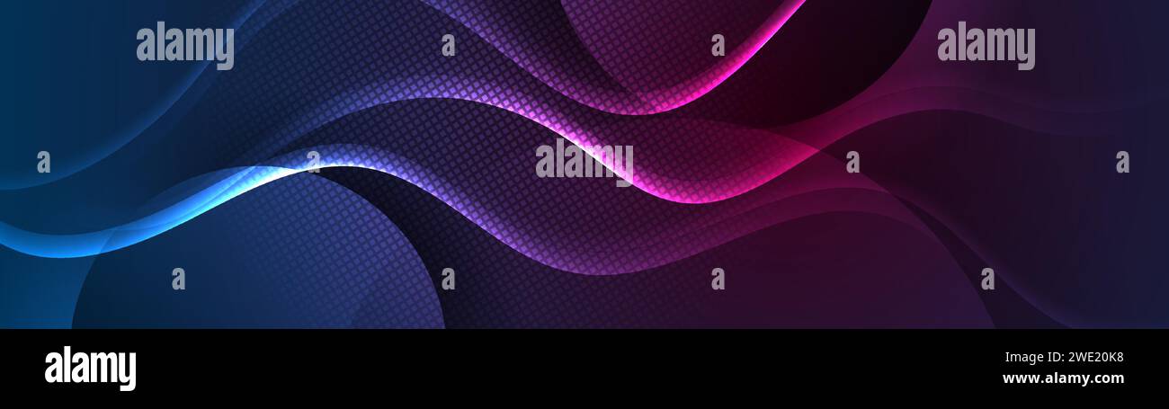 Blue purple glowing abstract tech wavy neon background. Vector banner ...