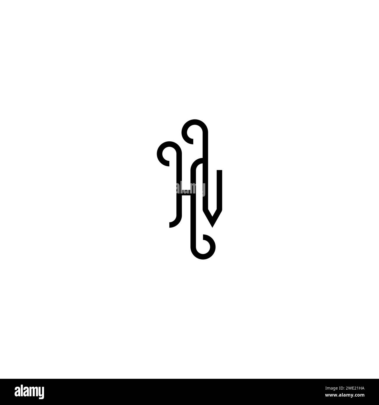 HV simple curved concept initial logo design black and white background ...