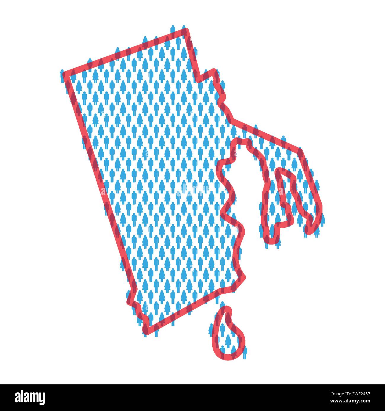 Rhode Island population map. Stick figures people map with bold red translucent state border. Pattern of men and women icons. Isolated vector illustra Stock Vector