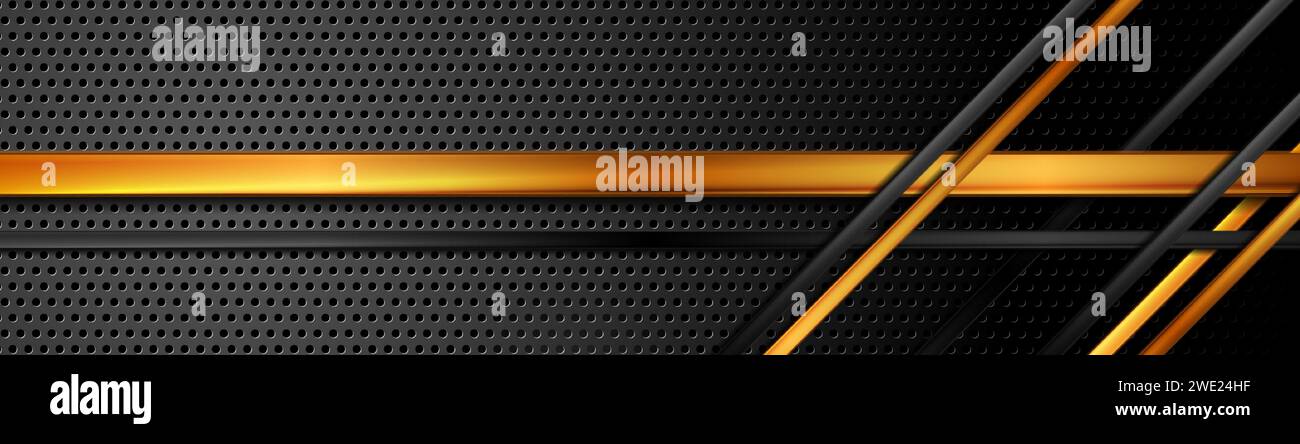 Black and golden glossy stripes on dark perforated background. Vector ...