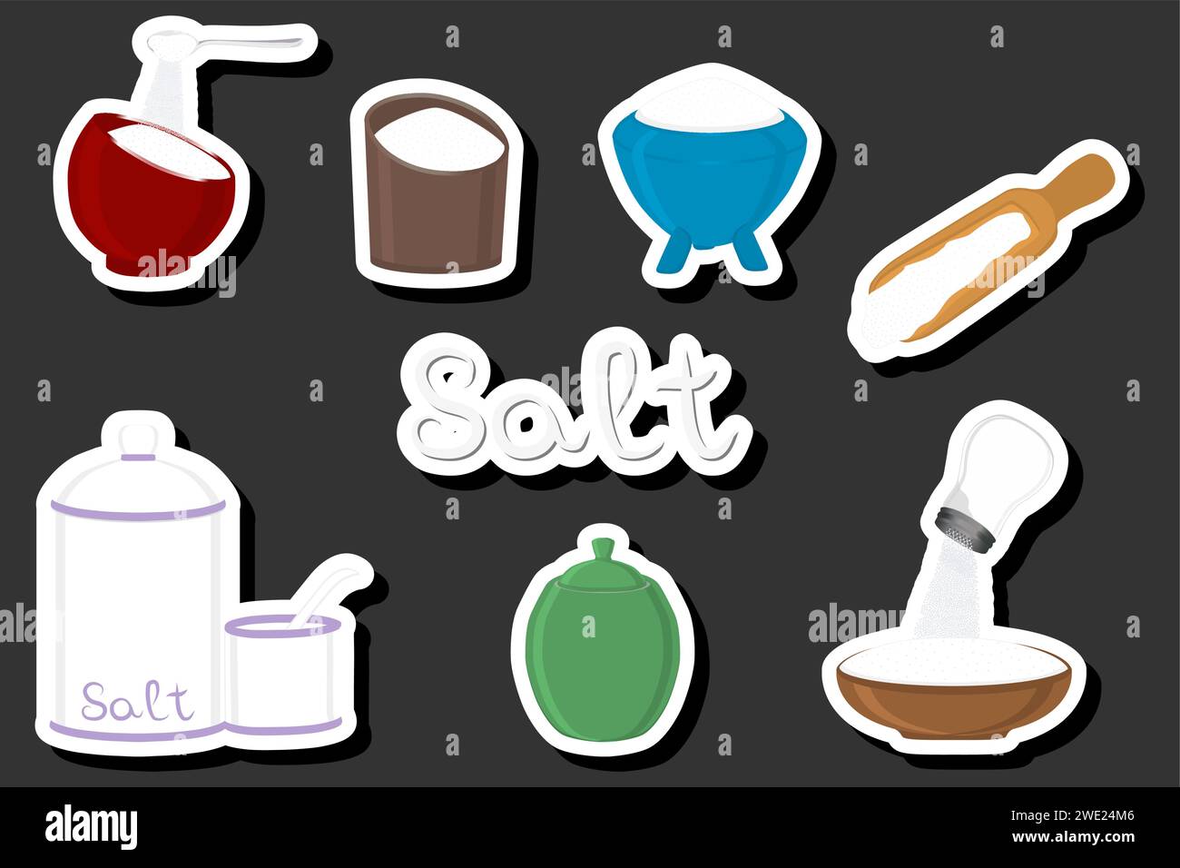 Illustration on theme big set different types ware filled salt for