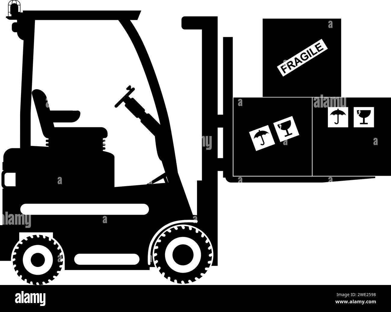 Silhouette of Wheel Forklift with Fragile Cargo Boxes Icon in Flat ...