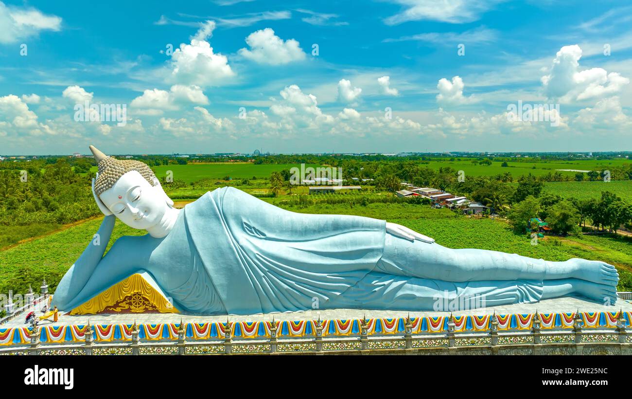 The largest reclining Buddha statue in Vietnam is located at Som Rong pagoda, Soc Trang province, khmer pogoda Stock Photo