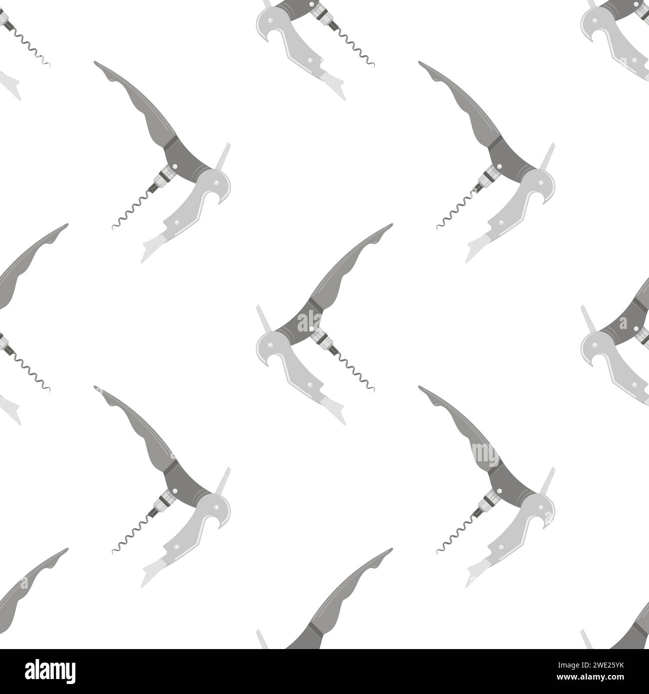 Vector Opener for Bottle Icon Isolated on White Background. Modern Corkscrew Seamless Pattern Stock Vector