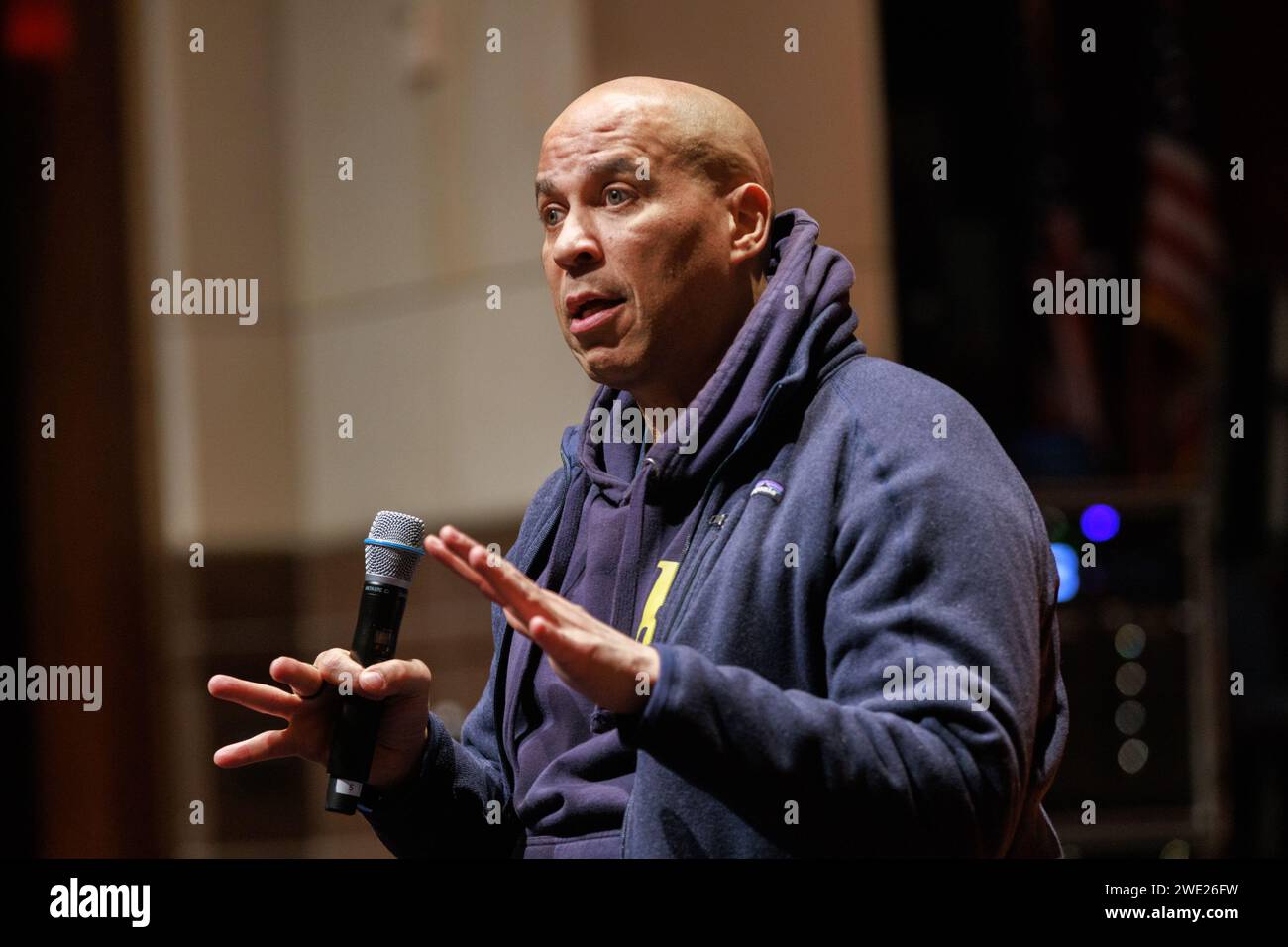 Washington, DC, United States. 22nd Jan, 2024. U.S. Senator Cory Booker speaks at a screening of the HBO documentary film 'No Accident', which documents the 2017 Charlottesville, Virginia 'Unite the Right' rally and subsequent legal battles, at the U.S. Capitol in Washington, DC on January 22, 2023. (Photo by Bryan Olin Dozier/NurPhoto)0 Credit: NurPhoto SRL/Alamy Live News Stock Photo