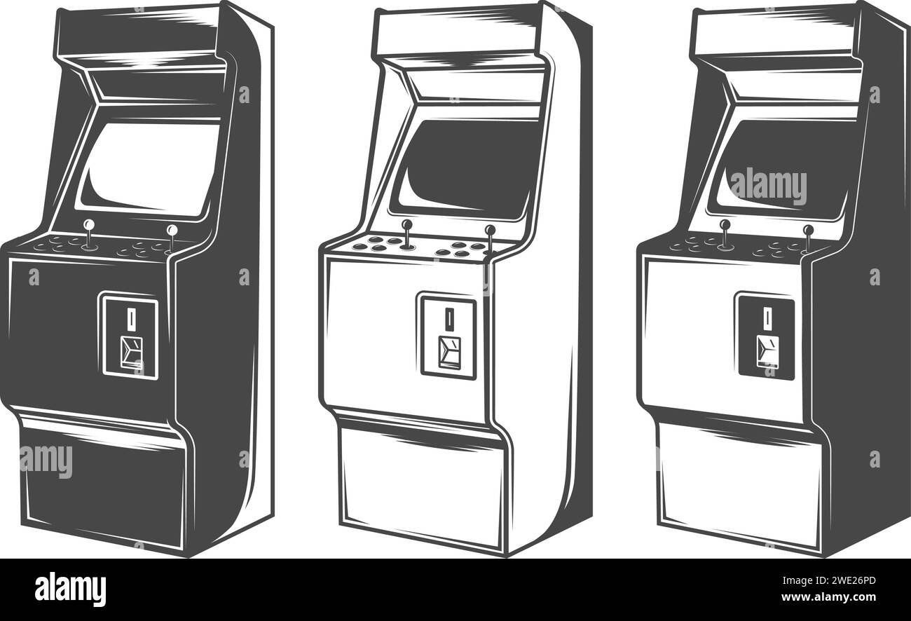 Arcade machines vector monochrome illustrations Stock Vector