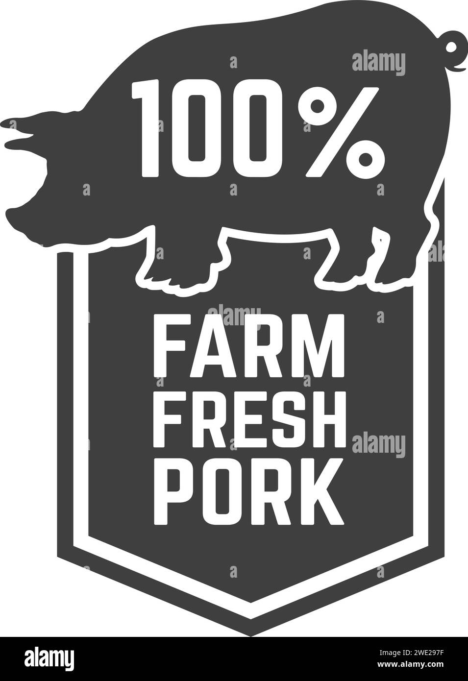 Farm fresh pork meat. Label template with pig meat Stock Vector