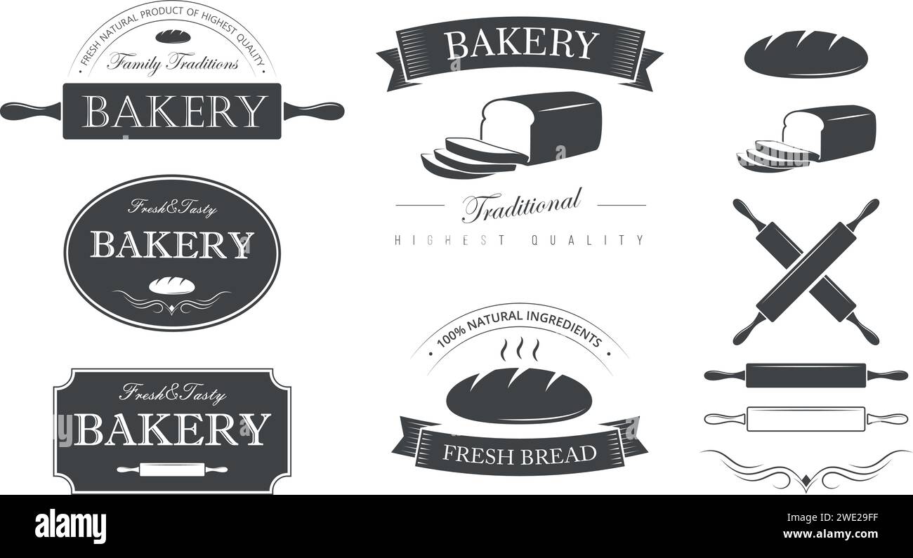 Set of bakery, bread shop, pastry emblems, badges Stock Vector Image ...
