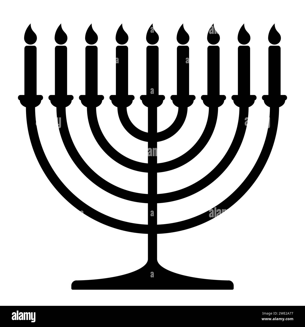 Hanukkah menorah, black and white vector silhouette illustration of hanukkiah nine-branched candelabrum with candles Stock Vector