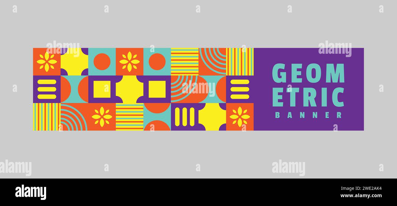 Flat colorful geometric horizontal banner design background Stock Vector