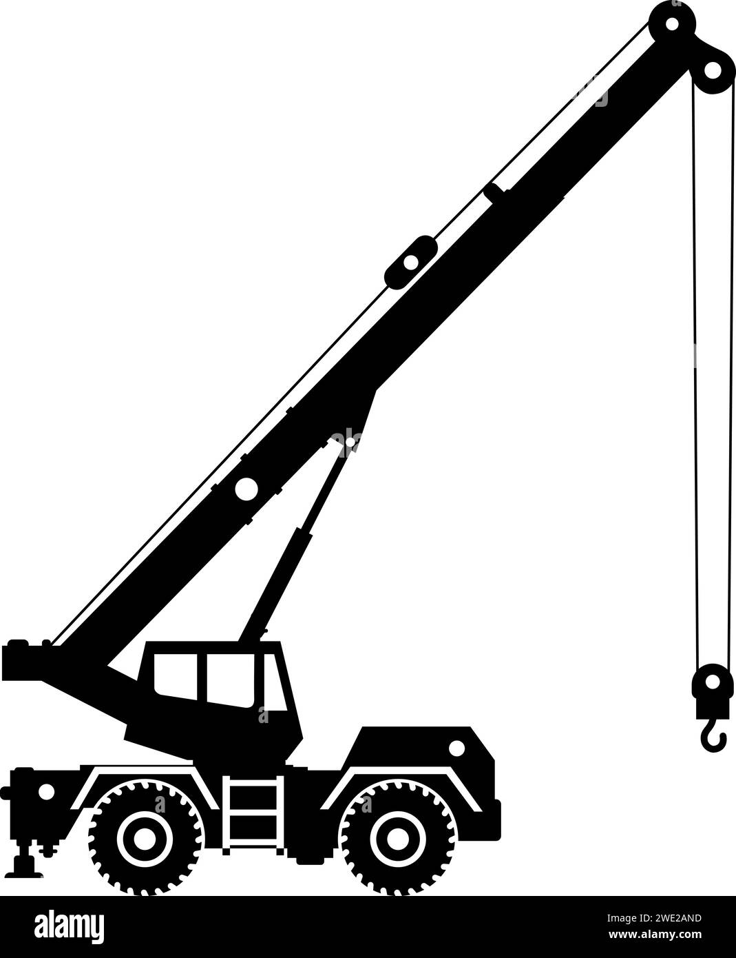 Silhouette of Mobile Crane Icon in Flat Style. Stock Vector