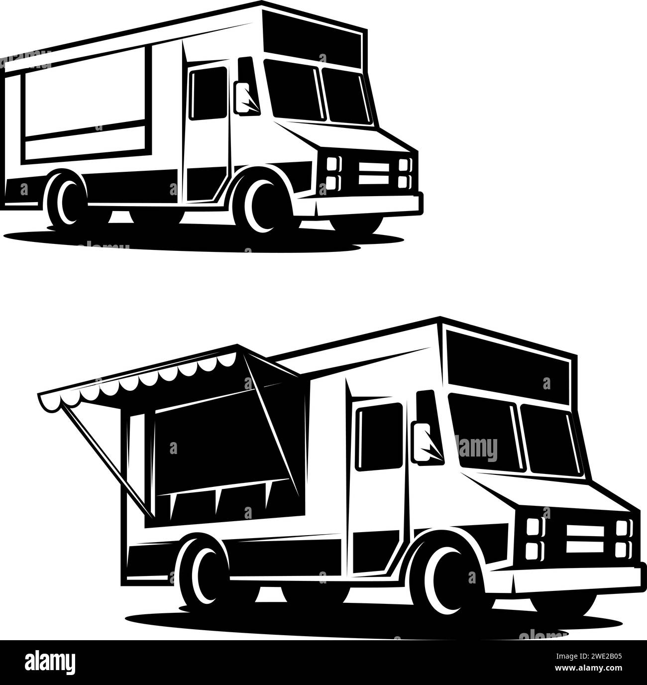 Illustration of an food truck. Design element for emblem, sign, badge. Vector illustration Stock Vector