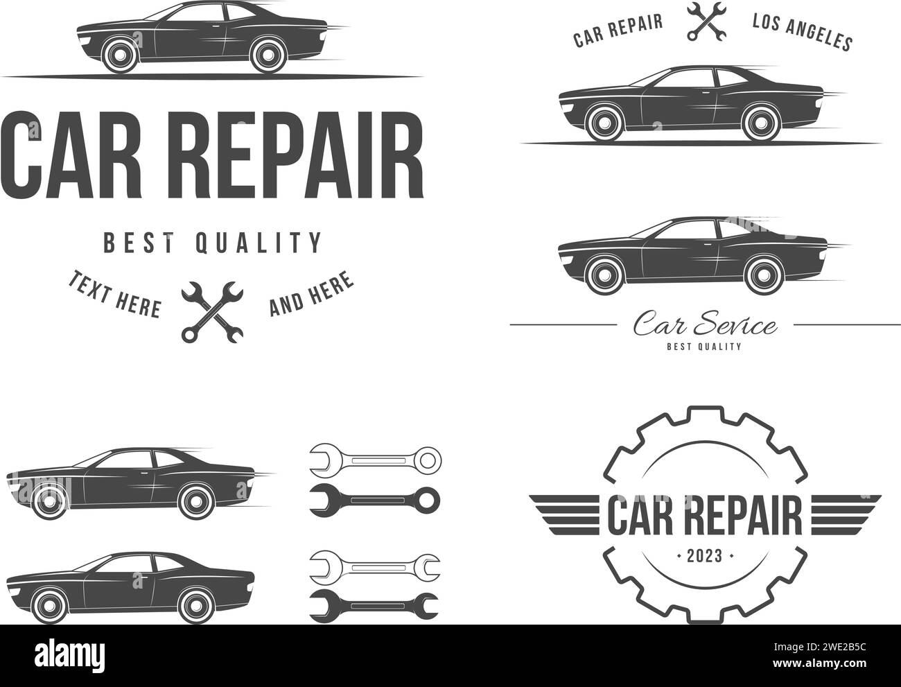 Set of car repair, auto service emblems, badges, icons Stock Vector
