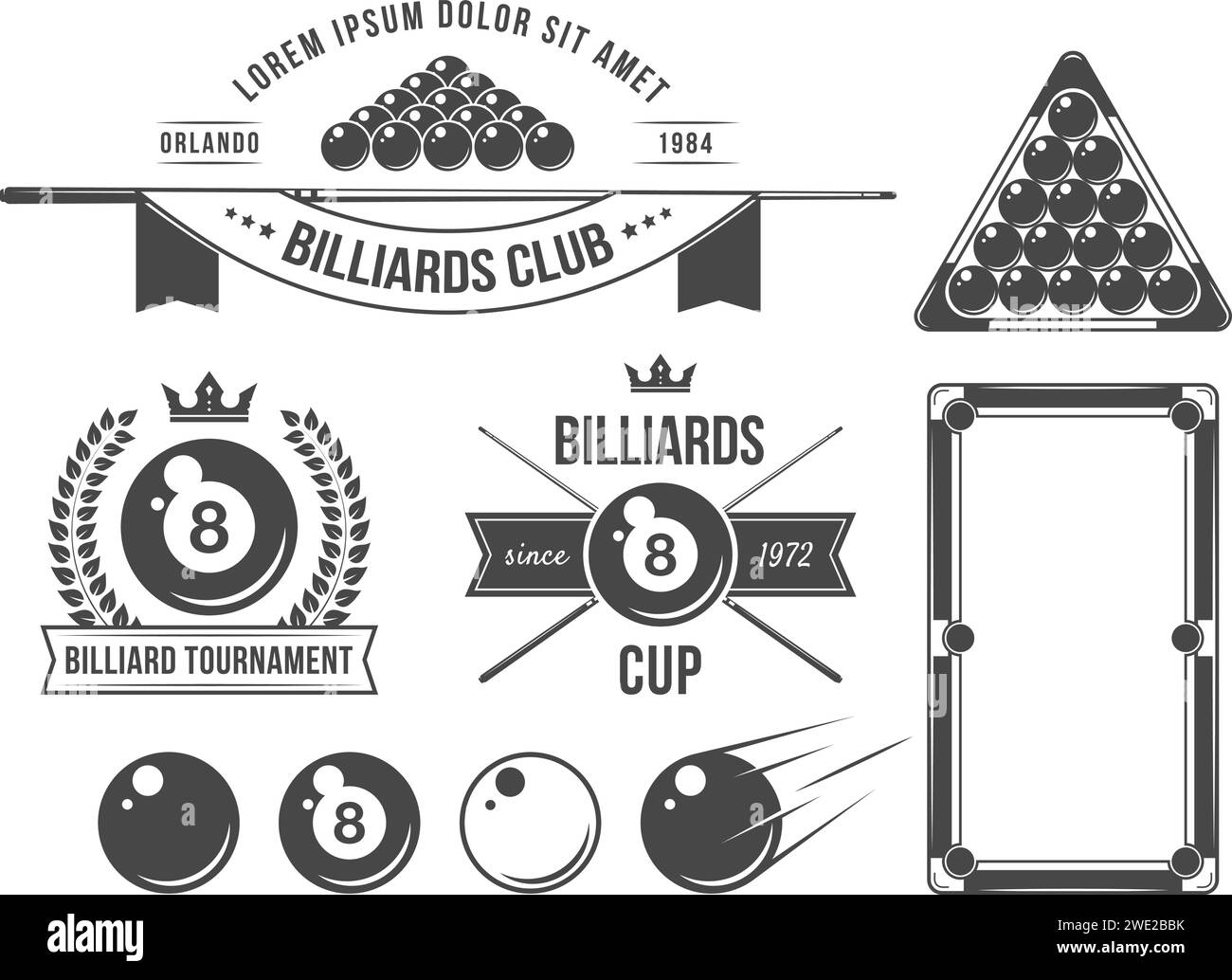 Pool table logo Black and White Stock Photos & Images - Alamy