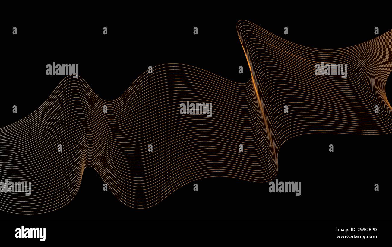 Abstract smooth wavy lines in gold color on a black background Stock ...