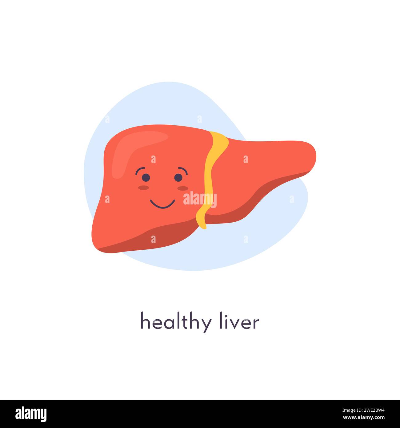 Healthy cute liver character. Happy kawaii smiling icon of human organ on blob background. Vector illustration in flat cartoon style isolated on white Stock Vector