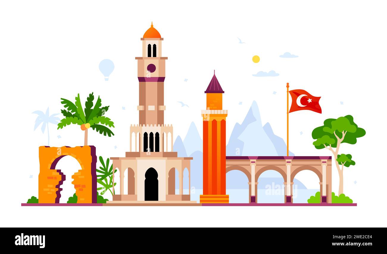 Historical monuments of Turkey - modern colored vector illustration Stock Vector