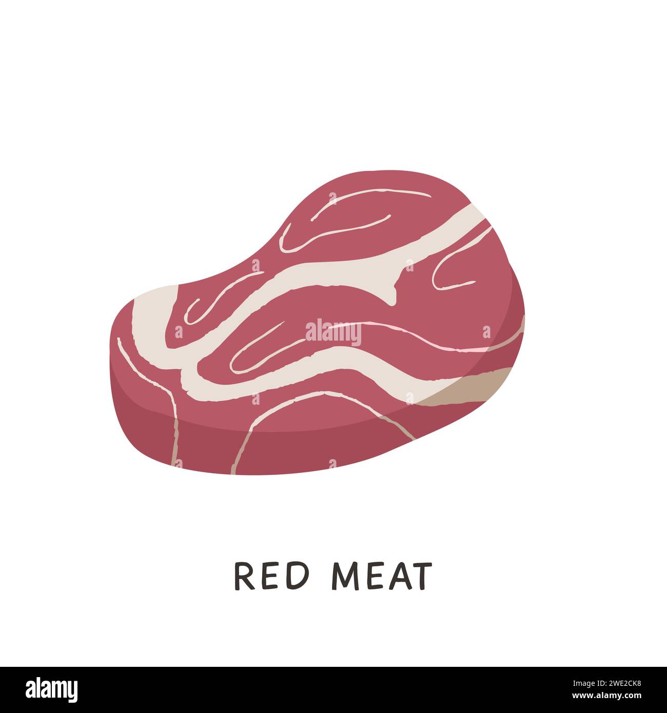 Raw meat product flat vector illustrations. Hand drawn pork slice and