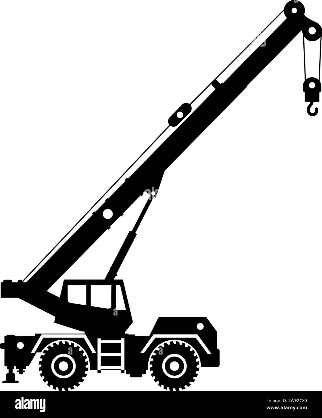 Silhouette of Mobile Crane Icon in Flat Style. Stock Vector