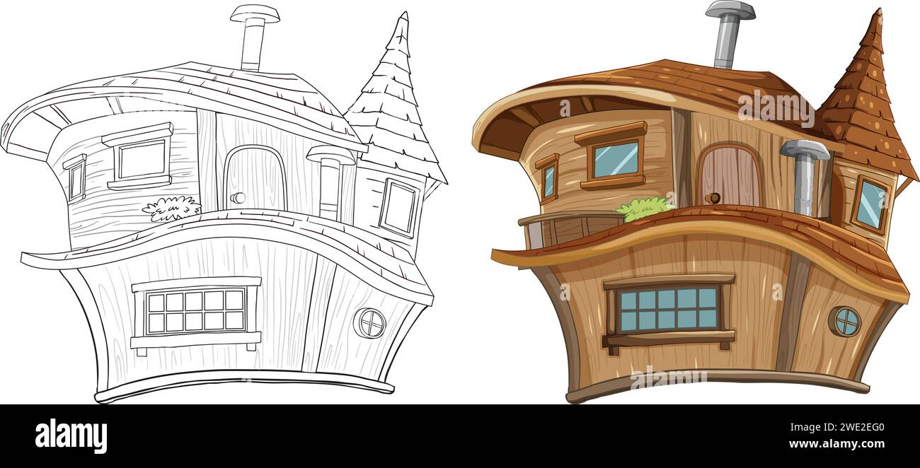 Sketch and colored drawing of a fantasy treehouse Stock Vector Image ...
