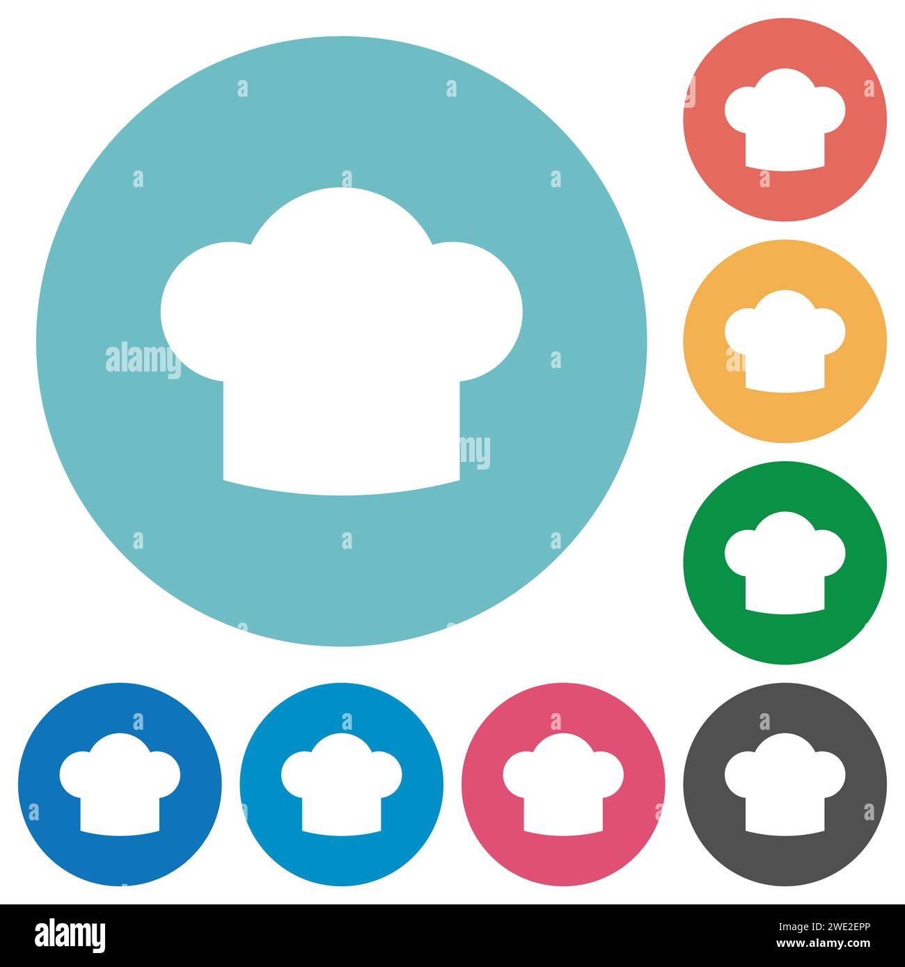 Chef hat solid flat white icons on round color backgrounds Stock Vector