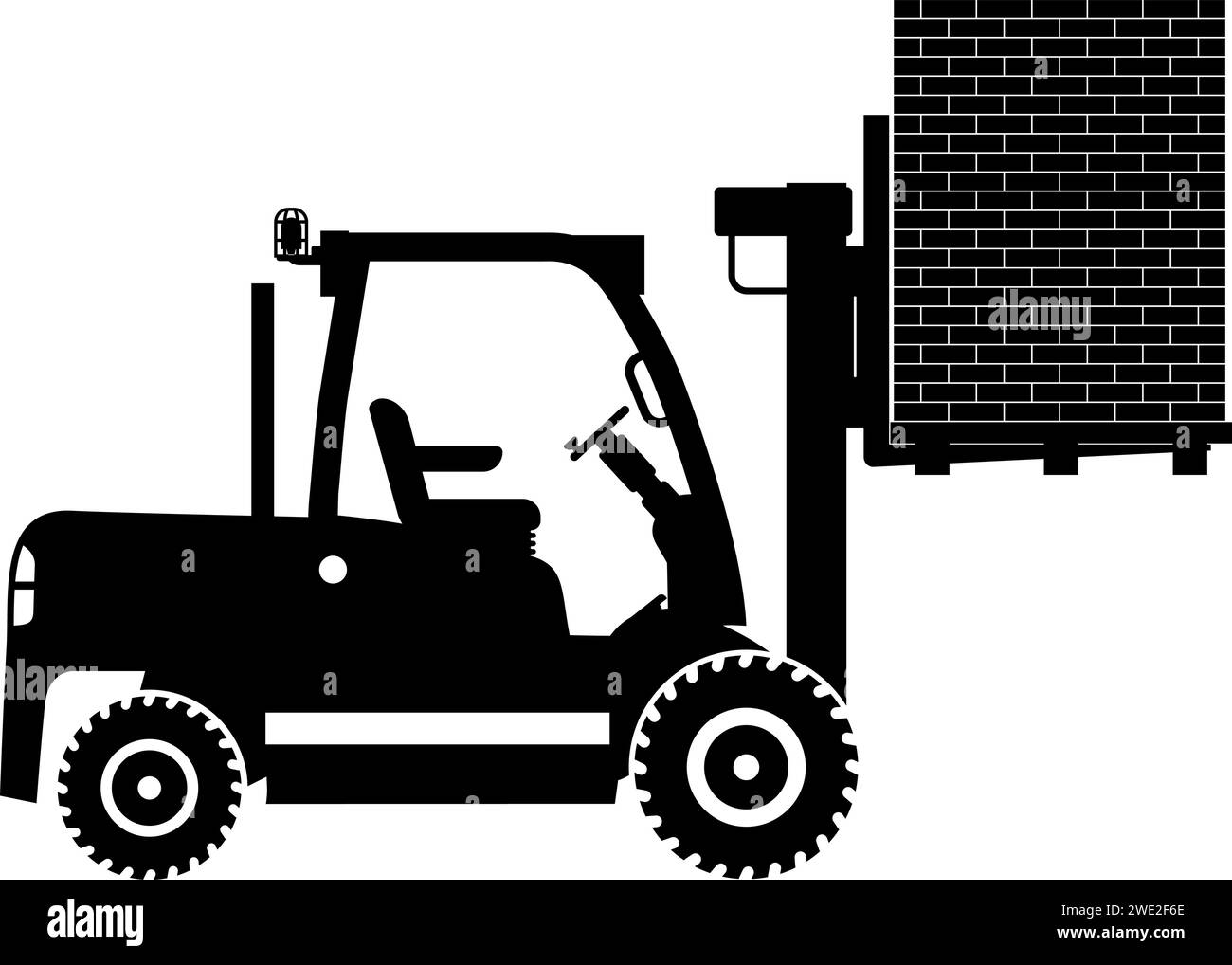 Silhouette of Wheel Forklift with Brick Icon in Flat Style Stock Vector ...