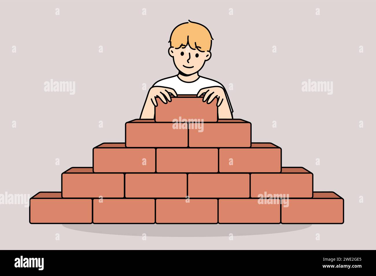 Little boy builds pyramid bricks, wanting to become builder and enroll ...