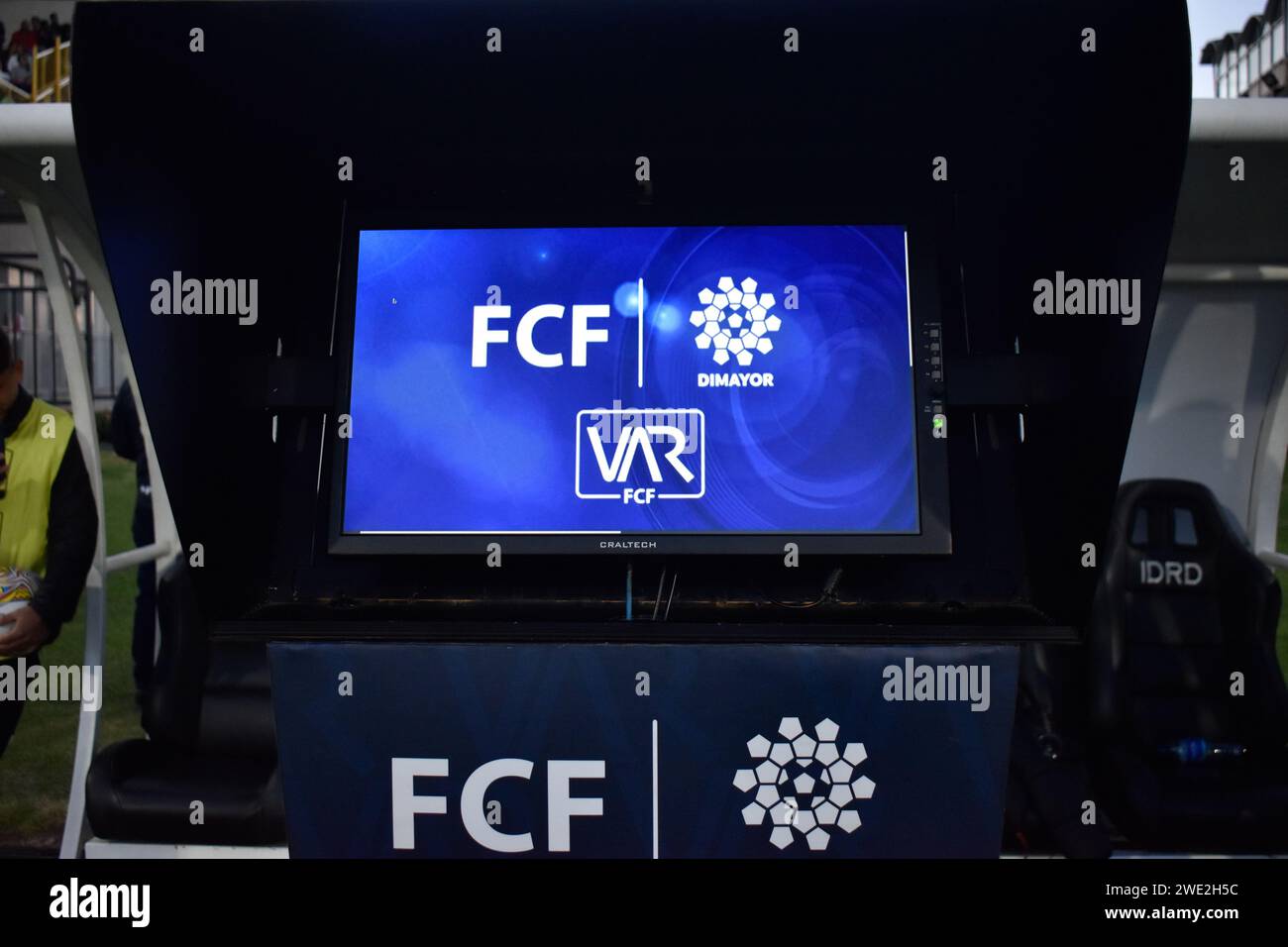 Bogota, Colombia. 22nd Jan, 2024. A view of the VAR screen during the Equidad vs Envigado match for the Betplay Dimayor league in the Techo stadium in Bogota, Colombia, January 22, 2024. Photo by: Cristian Bayona/Long Visual Press Credit: Long Visual Press/Alamy Live News Stock Photo