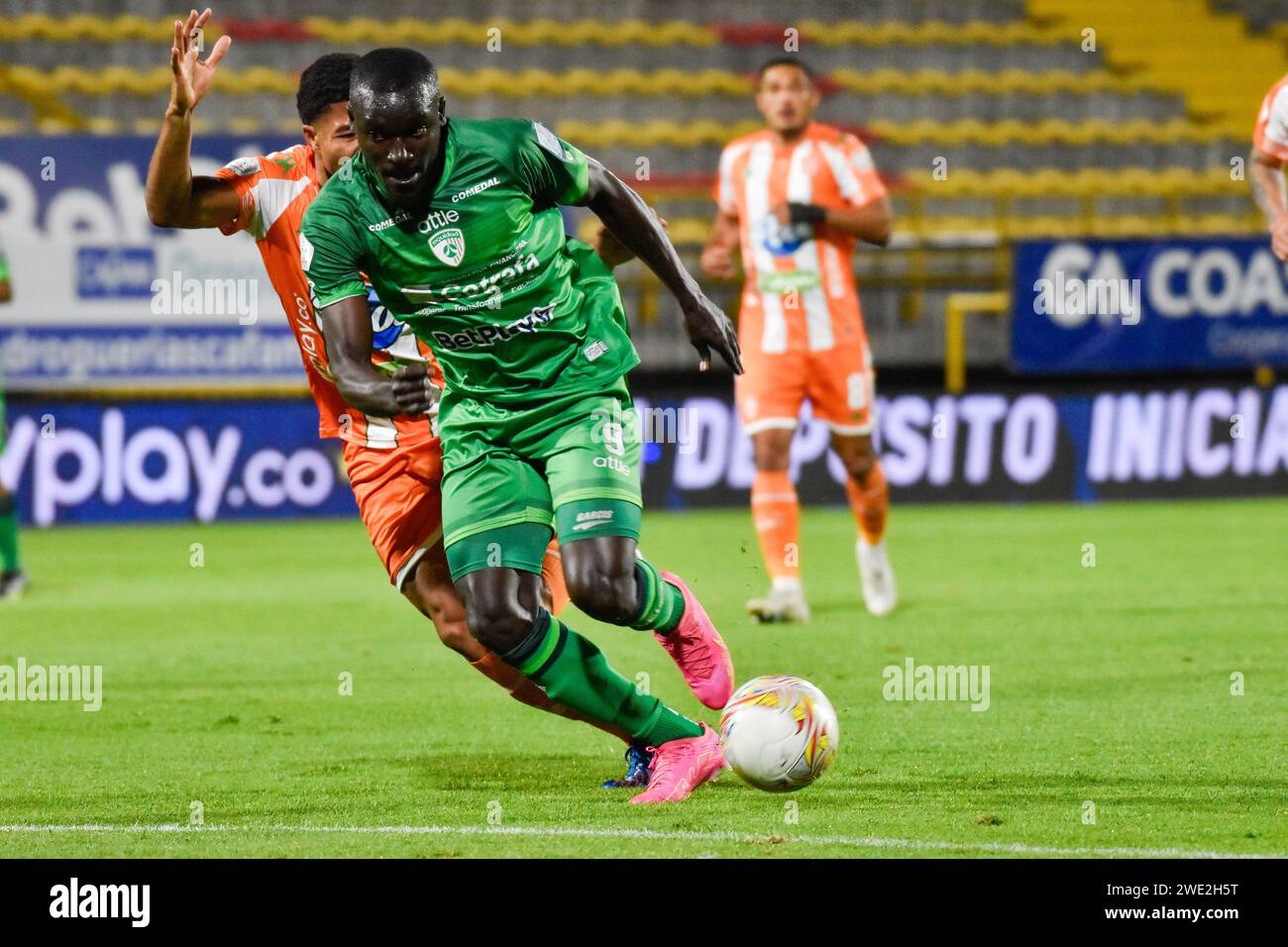 Bogota, Colombia. 22nd Jan, 2024. Equidad's Kevin Viveros Rodallega during the Equidad vs Envigado match for the Betplay Dimayor league in the Techo stadium in Bogota, Colombia, January 22, 2024. Photo by: Cristian Bayona/Long Visual Press Credit: Long Visual Press/Alamy Live News Stock Photo