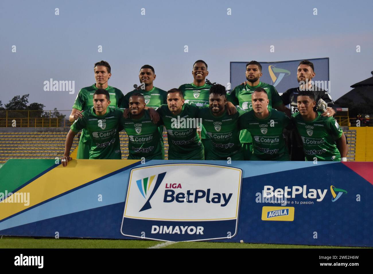 Bogota, Colombia. 22nd Jan, 2024. The Equidad team poses for the official match photo during the Equidad vs Envigado match for the Betplay Dimayor league in the Techo stadium in Bogota, Colombia, January 22, 2024. Photo by: Cristian Bayona/Long Visual Press Credit: Long Visual Press/Alamy Live News Stock Photo