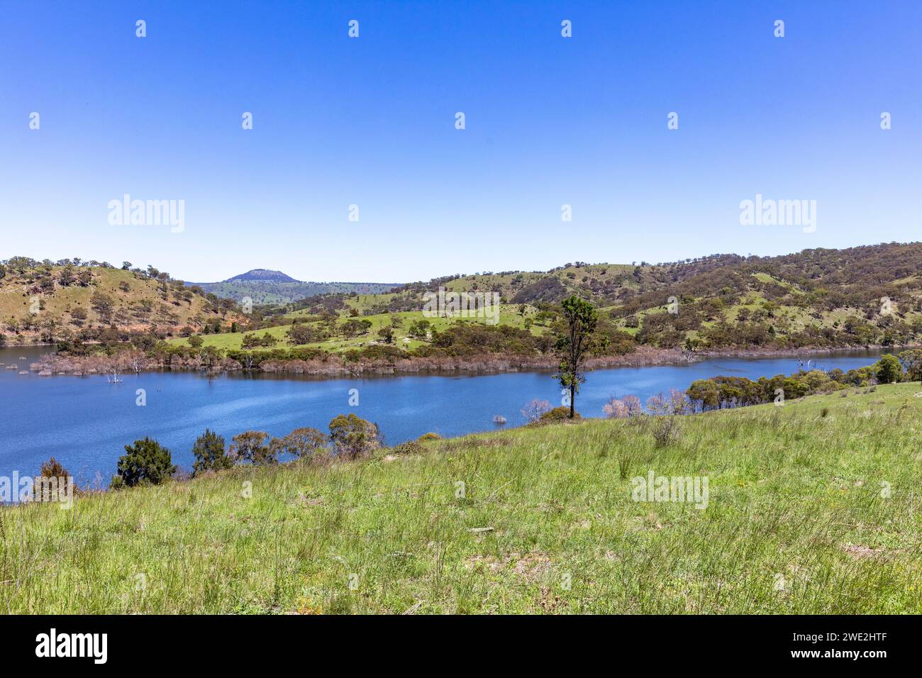 Lake Windamere water storage facility on the Cudgegong river near Mudgee in regional New South Wales,Australia, lake is used by fishermen and sports Stock Photo
