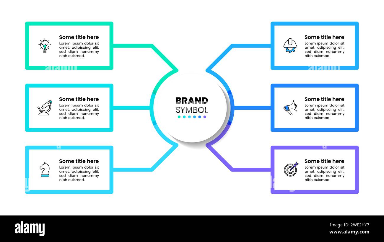 Infographic template with icons and 6 options or steps. Linked banners. Can be used for workflow layout, diagram, webdesign. Vector illustration Stock Vector