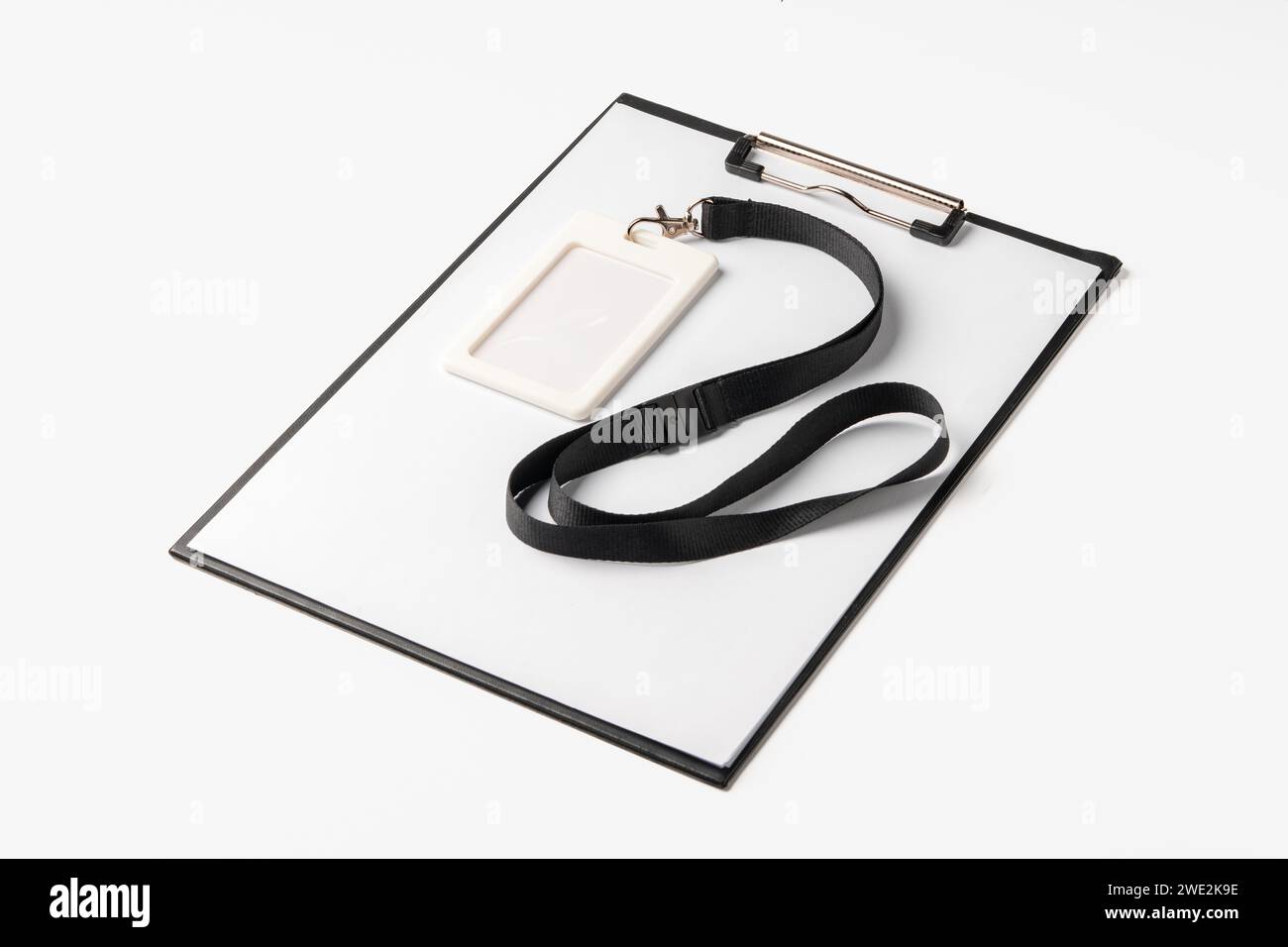 Blank badge card and clipboard on white background Stock Photo - Alamy