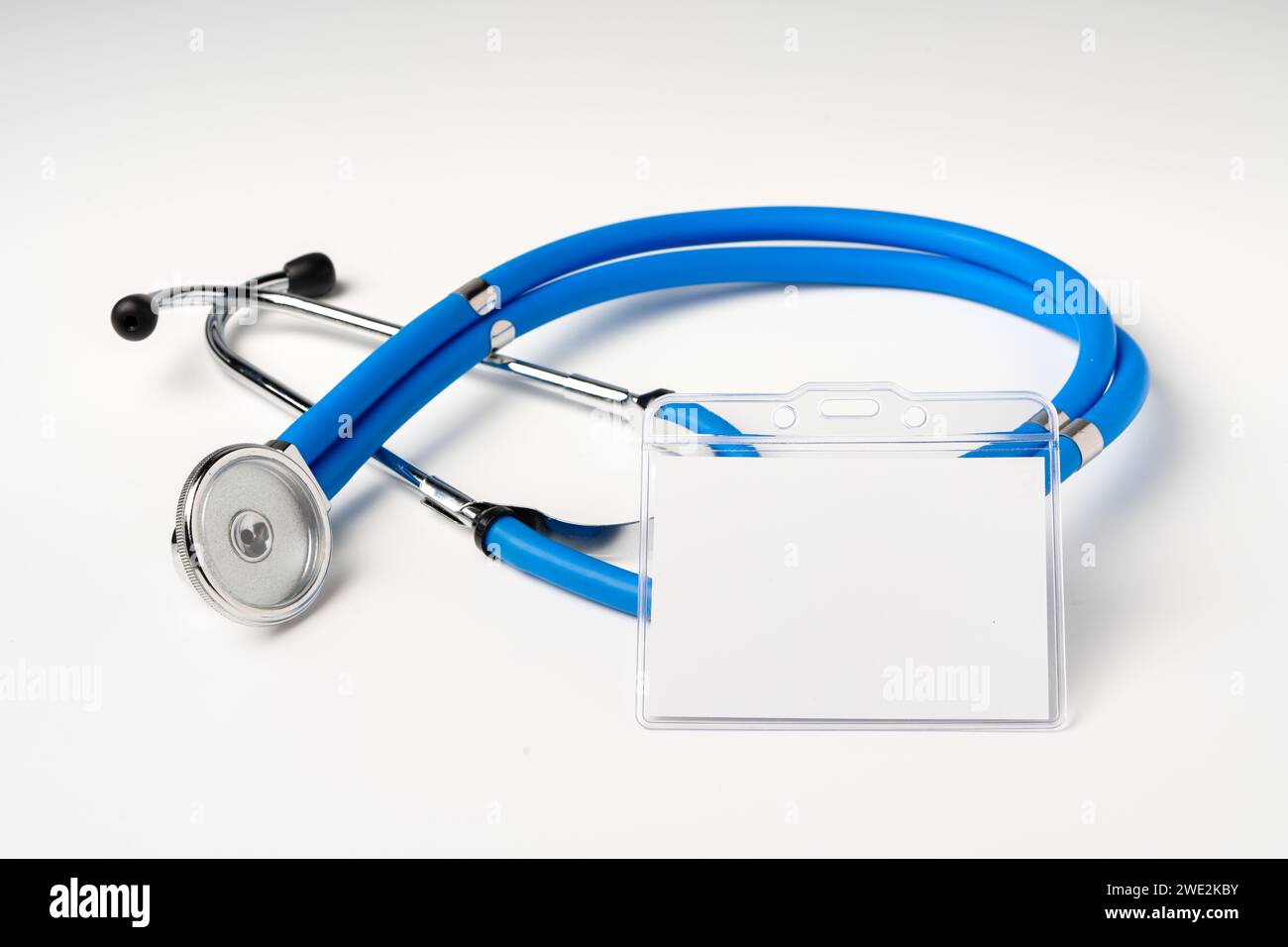Blank badge and stethoscope on white background Stock Photo - Alamy