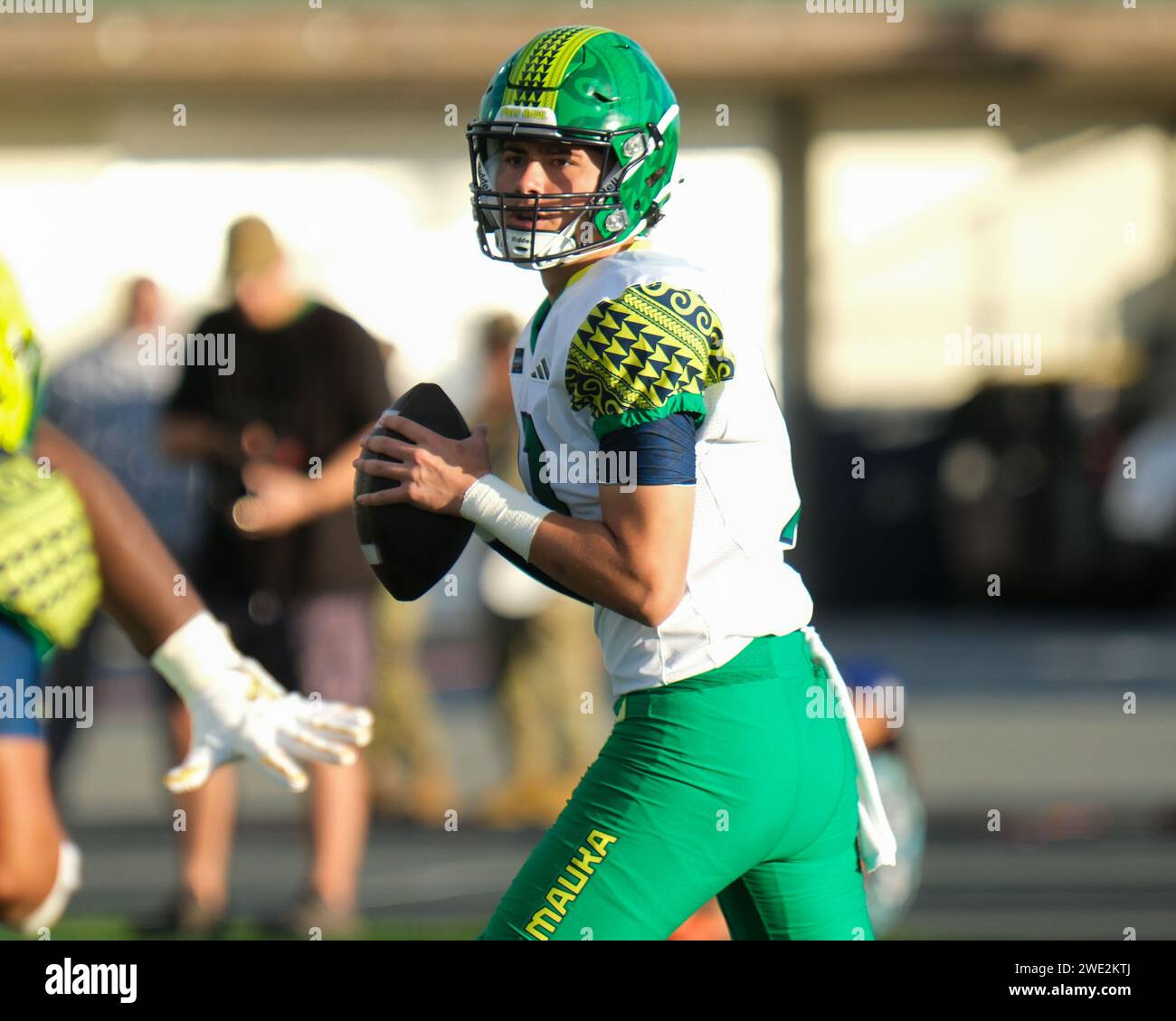 Honolulu, Hawaii, USA. 19th Jan, 2024. Team Makua quarterback Isaac