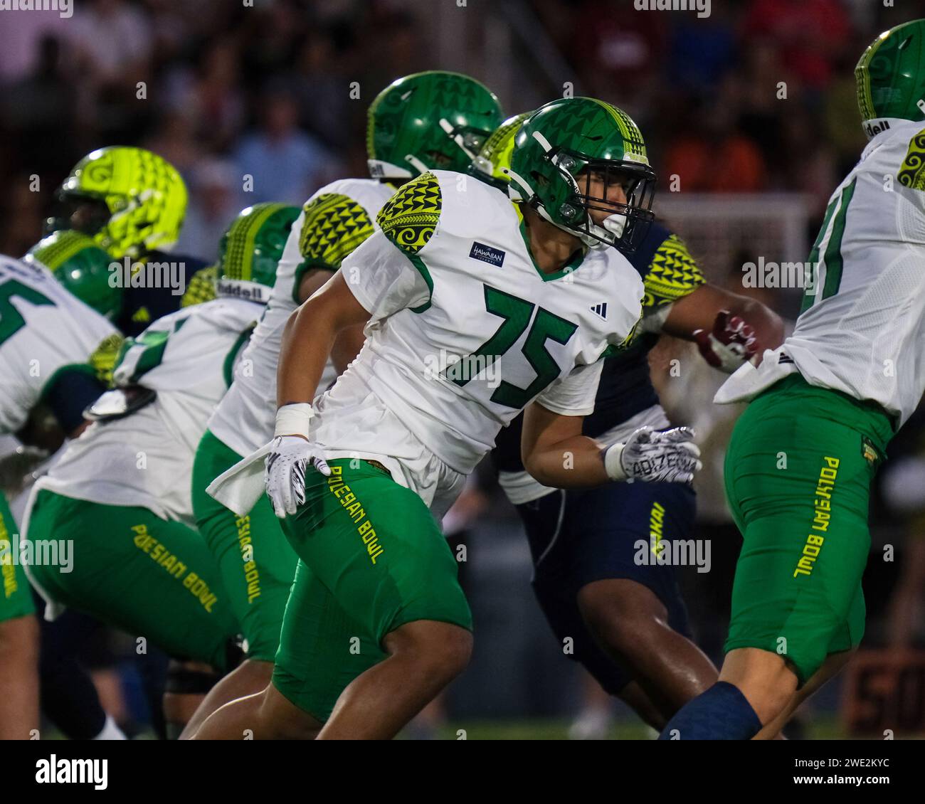 Honolulu, Hawaii, USA. 19th Jan, 2024. Team Makua offensive lineman